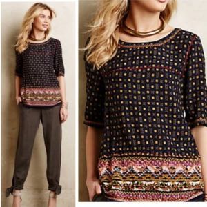 Anthropologie Holding Horses Minas Tribal Print Embroidered Bohemian Rayon Blous